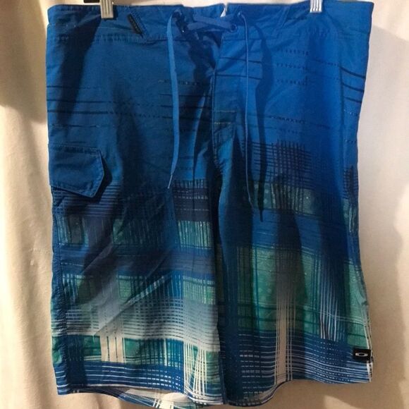 Oakley By Samuel Ross Men's Blue Mixed Print Swim Board Shorts Size 34 - Picture 1 of 9